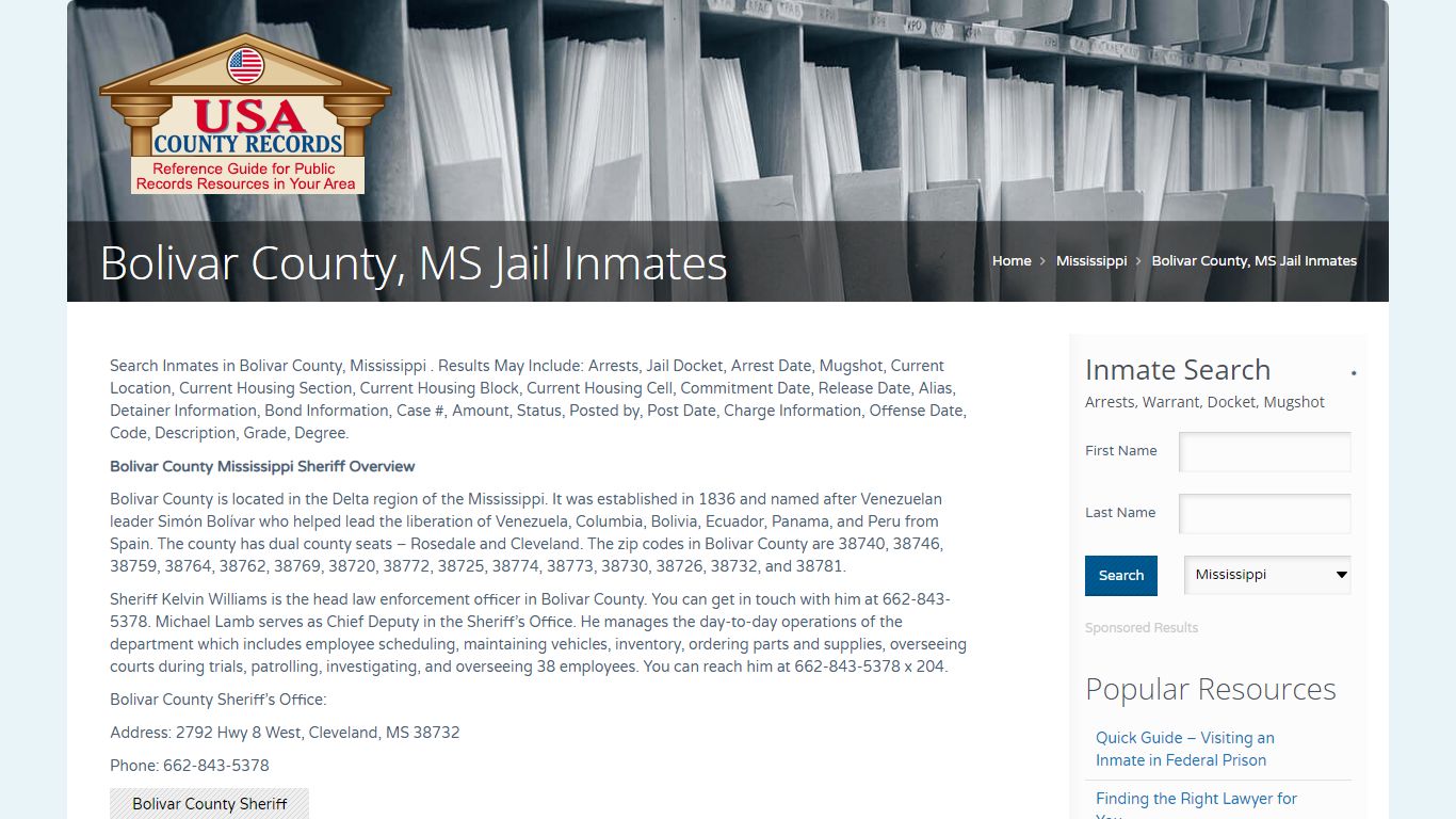 Bolivar County, MS Jail Inmates | Name Search - USA County Records